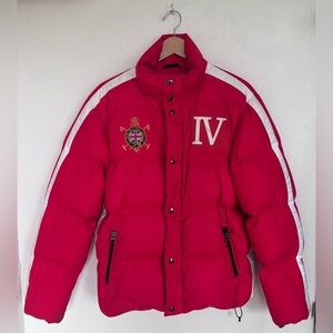 Polo Ralph Lauren RL Britain Snow Ski Cup IV Red White Stripe Down Puffer Jacket